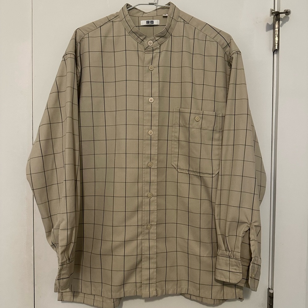 Uniqlo U Collection Cotton Flannel Oversized Beige Checkered Shirt